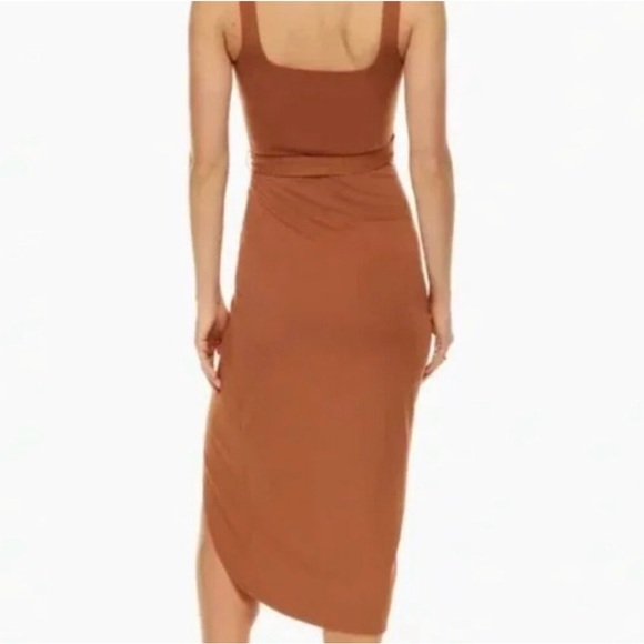 Wilfred Aritzia Saturn Midi Wrap Dress Sleeveless Waist Tie Rich Chestnut XS - Picture 2 of 10